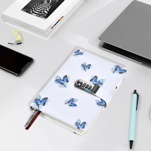 Vista 3 de ARRLSDB Diario creativo de contraseñas A5 con cerradura, diario de piel sintética con cerradura de combinación, cuaderno de contraseñas, diario