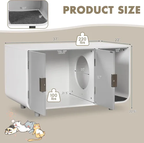 Vista 4 de Tangkula Mueble de caja de arena para gatos, baño oculto para gatos con patas y tapetes de madera de goma, casa interior para gatos