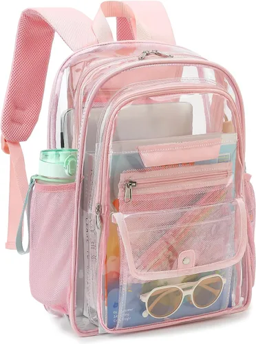 Vista 9 de Mochila transparente para niñas, niños, mujeres y hombres, resistente bolsa de PVC transparente para escuela, universidad, trabajo, mochila