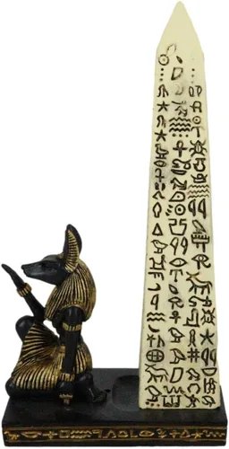 Vista 4 de Ebros Gift Tema egipcio Anubis Chacal Perro Deidad Arrodillado por pilar de obelisco jeroglífico Quemador de incienso Escultura Estatuilla de resina