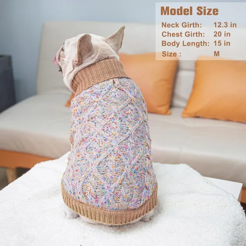 Vista 5 de Suéteres de perro para perros pequeños, ropa de punto con agujero Pompones beige