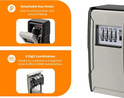 Vista 4 de Caja de bloqueo de llave de capacidad extra grande UPGRADE, caja de bloqueo de llave montada en la pared resistente a la intemperie para llaves