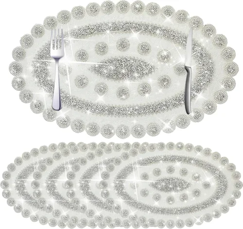 Vista 37 de Juego de 1 mantel individual redondo en negro, manteles individuales brillantes resistentes al calor, lavables, para cena, cocina, boda, decorativos