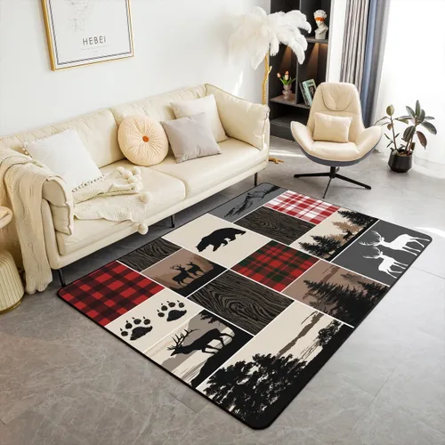 Vista 24 de Erosebridal Alfombra rústica de ciervo de 3 x 5 pies, alfombra de retazos de oso para niños, adolescentes y adultos, alfombra antideslizante de alce