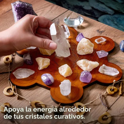 Vista 3 de Tablero de rejilla de cristal para piedras, cubo de Metatrón de 10 pulgadas de diámetro, tablero de geometría sagrada, amplifica el poder de tus