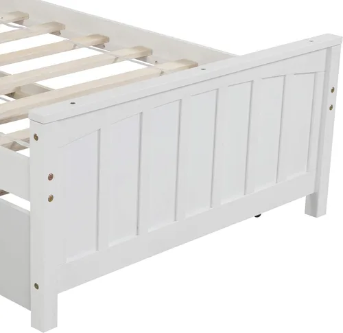Vista 6 de Base de cama individual con nido, cama de plataforma individual con nido extraíble, marco de cama de plataforma doble de madera con cabecera