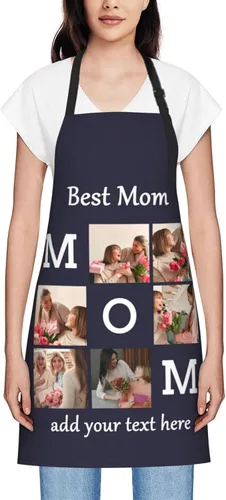 Vista 18 de Delantales personalizados para mujer, diseño de delantal de chef ajustable con nombre, textos, fotos, flores, regalos para el día de la madre