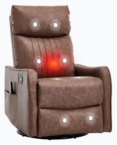 Vista 11 de PELUMY Silla Reclinable Mecedora Giratoria 360 para Adultos, Silla Mecedora de Guardería con Calor y Masaje, Silla Reclinable Deslizante para Beige