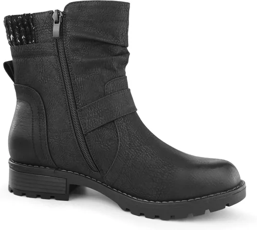 Vista 5 de Hawkwell Botas de combate para mujer, botas de tobillo con hebilla lateral y cremallera