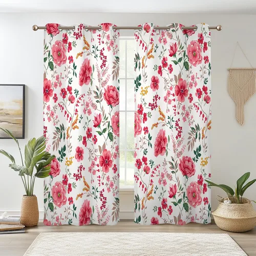 Vista 45 de Renaiss Pink Cherry Patels - Cortinas opacas con aislamiento térmico de flores de cerezo japonés, cortinas de ventana de dormitorio con estampado