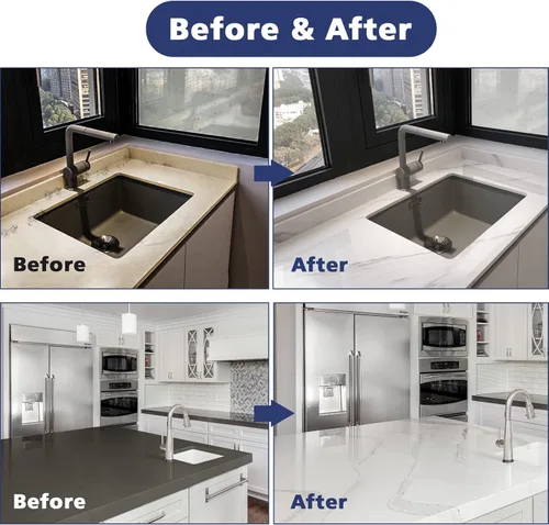 Vista 5 de NADAMOO - Kit de pintura para encimera de mármol blanco para cocina y baño, kit de reacabado para encimera que cubre hasta 35 pies cuadrados.