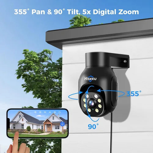 Vista 4 de Hiseeu Sistema de cámara de seguridad inalámbrico, todo en uno con monitor LCD de 15 pulgadas, NVR de 10 canales, 4 unidades de cámara PTZ de 5 MP