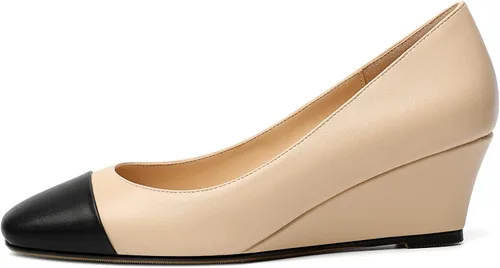 Vista 2 de Eldof Zapatos de tacón bajo con punta cuadrada para mujer, zapatos de tacón alto de 2 pulgadas con punta de casquillo y tacones de cuña para vestir