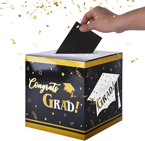 Vista 3 de Gatherfun Decoraciones de graduación, caja de tarjeta de graduación para regalos de fiesta de graduación, suministros de fiesta, color negro