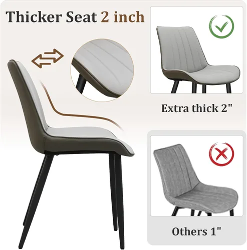 Vista 5 de Juego de 4 sillas de comedor tapizadas de piel sintética, modernas sillas de cocina y comedor con cómodos cojines y patas de metal negro, diseño