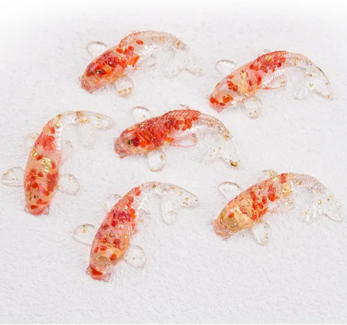 Vista 7 de 6 piezas hechas a mano en miniatura Koi Fish Red Crystal Decor Resina Soplado Fish Fgurines Feng Shui Lucky Goldfish Ornamento Estatua