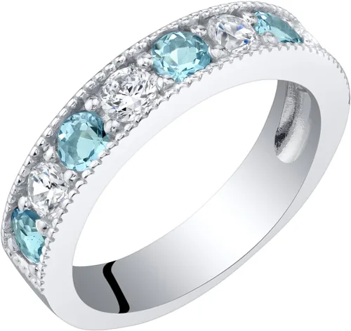 Vista 12 de PEORA Anillo de boda de plata de ley de 0.157 pulgadas con milgrain y media eternidad para mujer, varias piedras preciosas, ajuste cómodo, tamaños 5