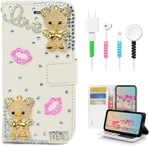 Vista 5 de Bling - Funda tipo cartera compatible con iPod Touch de 7ª generación (2019), elegante, diseño 3D hecho a mano de libélula y mariposa, funda de Azul