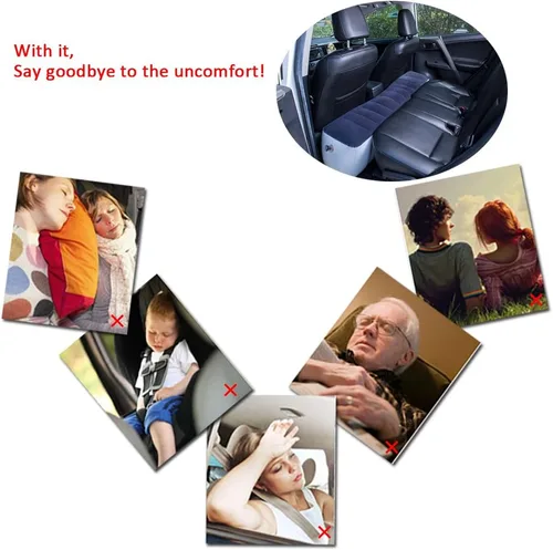 Vista 5 de FMS - Colchón hinchable de viaje para auto, para asiento trasero, cojín para cama de aire, sofá de aire, Azul