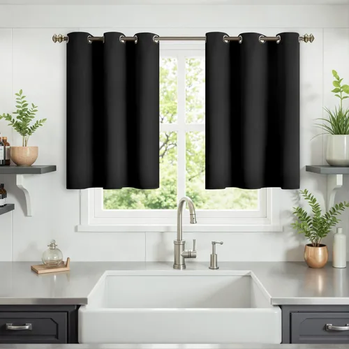 Vista 50 de YoungsTex - Cortinas blackout cortas, aislamiento térmico, ojales, oscurecen la habitación, privacidad, para cámper, sótano, cocina y baño, 2 Gris