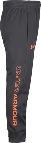 Vista 2 de Under Armour Pantalones deportivos Brawler para niños, pantalones deportivos con cintura elástica y diseño de logotipo de pierna de pantalón