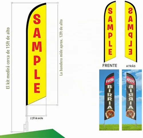 Vista 5 de Fresh Birria - Letrero de plumas publicitarias para restaurante mexicano con kit de poste de 15 pies y estaca para el suelo, tema negro/rojo/blanco