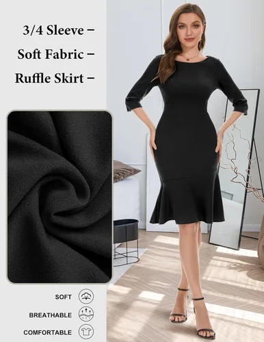 Vista 3 de Wedtrend Vestido de trabajo para mujer, estilo vintage de los años 50, vestido de tubo bodycon con manga 34, vestido de negocios para oficina