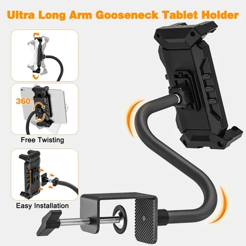 Vista 8 de Soporte para tablet con abrazadera de cuello de cisne para escritorio, compatible con iPad mini/Air/Pro, Kindle Fire HD, Galaxy Tabs y todas