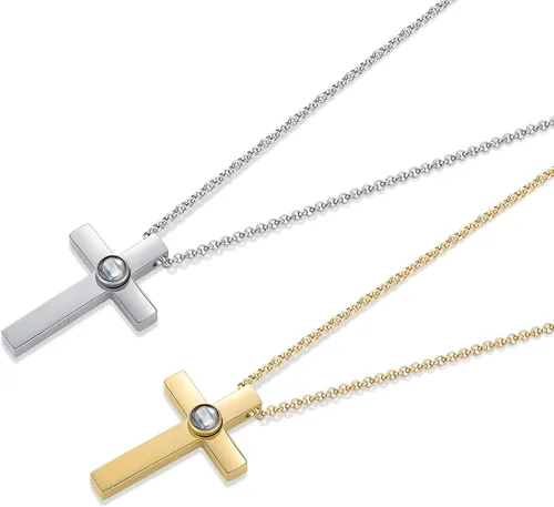 Vista 4 de ZLHZW Collares de fotos para mujeres y hombres, colgante de cruz de proyección personalizado, joyería personalizada para parejas, día del padre