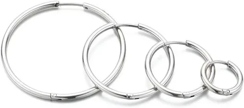 Vista 4 de Aretes de aro Huggie para mujeres y hombres, acero inoxidable quirúrgico 316L, 0.236 in, 0.315 in, 0.394 in, para hombre, aretes de aro