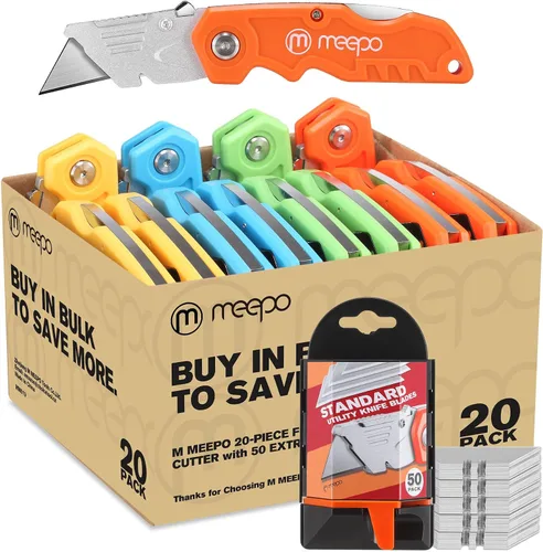 Vista 10 de M MEEPO 2-Pack Box Cutter, Heavy Duty Folding Utility Knife, with 50 Blades