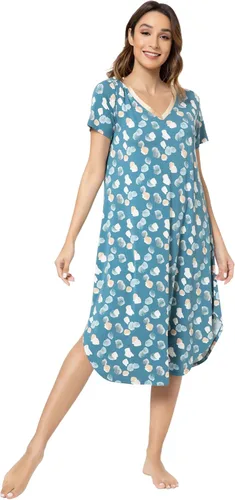 Vista 43 de NACHILA Bamboo Viscose Nightgowns for Women Cooling Short Sleeve Sleepshirt A-aqua Green