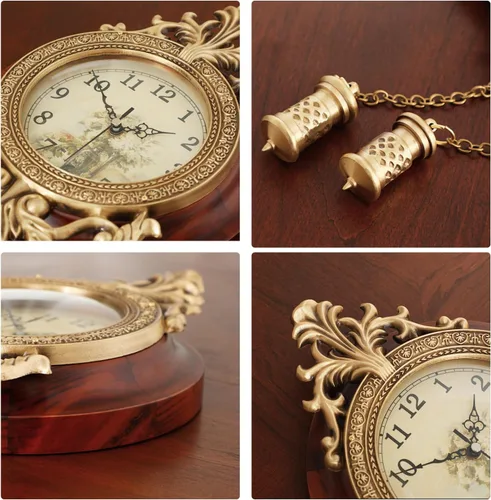 Vista 5 de Aero Snail Reloj de pared de 9 pulgadas estilo retro vintage de madera para interiores con péndulo oscilante