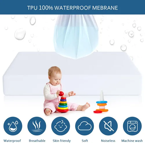 Vista 2 de Moonsea Protector de colchón de cuna impermeable, protector de colchón, protector de colchón superior suave para niños, sábana bajera transpirable