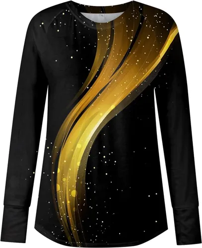 Vista 2 de Going Out Tops for Women Long Sleeve Leaky Thumb T Shirts Round Neck Printing Pullover Tops Hide Belly Outfit