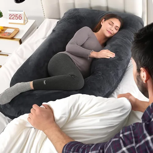 Vista 8 de BATTOP Almohadas de embarazo para dormir, almohada de maternidad de cuerpo completo para dormir de lado, soporte para espalda, piernas, vientre Negro