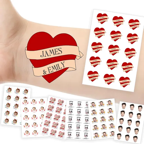 Vista 30 de Tatuajes temporales personalizados con foto y nombre, logotipo personalizado para adultos, niños, mujeres, hombres, regalo de boda, cumpleaños