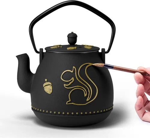 Vista 7 de Toptier Tetera con Infusor Extraíble, Hervidor de Té de Hierro Fundido Apto para Estufa, Diseño Cilíndrico de Geometría Sólida, Tetera Recubierta