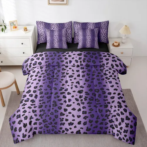 Vista 33 de Erosebridal Juego de edredón de 7 piezas con estampado de leopardo, tamaño Queen, juego de ropa de cama súper suave con estampado de guepardo, juego