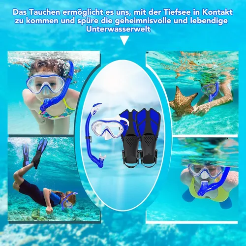 Vista 6 de Equipo de esnórquel para niños con silicona plegable de esnórquel seco, juego de esnórquel para niños, antifugas, paquete de esnórquel juvenil