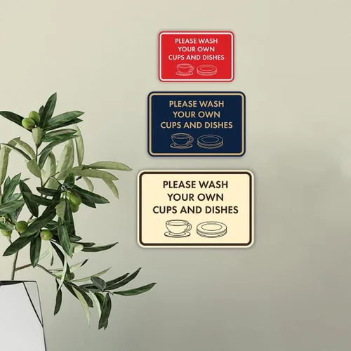 Vista 3 de Letrero clásico enmarcado con texto en inglés «Please Wash Your Own Cups and Dishes» (negro)