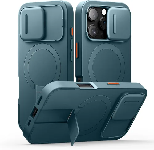 Vista 39 de SURITCH Funda para iPhone 12/12 Pro con cubierta magnética para cámara deslizante y soporte ajustable, compatible con MagSafe, funda protectora Negro