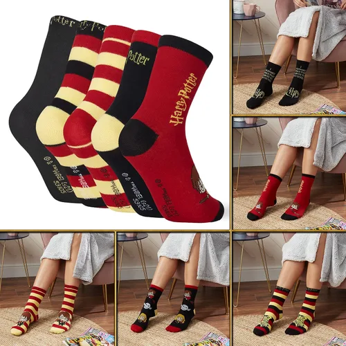 Vista 6 de Harry Potter Calcetines para mujer, 5 pares de calcetines para mujer, regalos, NegroRojo
