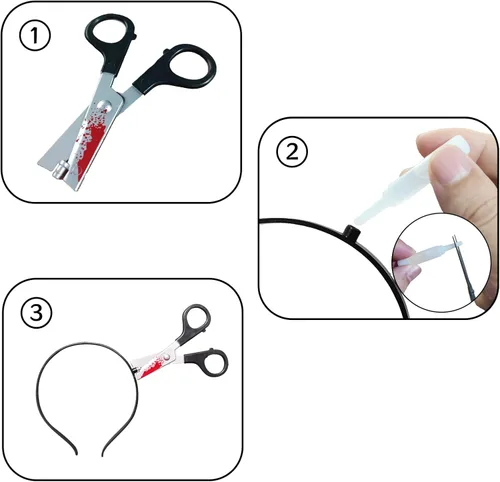 Vista 2 de Halloween Knife Scissors Syringe Headband Costume Accessory Bloody Cleaver Headband Funny Headwear Through Head