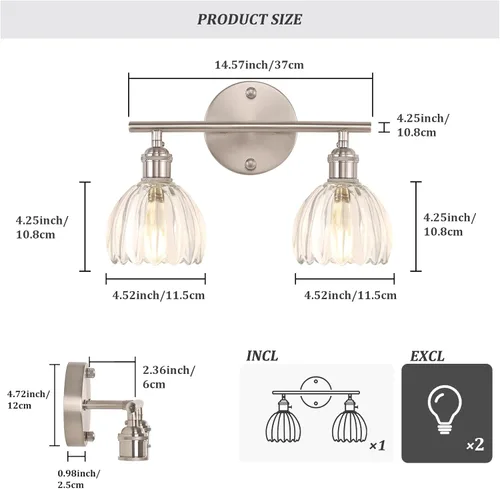Vista 63 de Shenmoyl Lámparas de baño, lámpara de pared de 2 luces para tocador sobre espejo con pantalla de vidrio tulipán blanco para dormitorio, sala