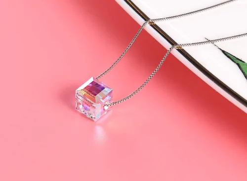 Vista 2 de PLATO H Collar de plata de ley S925 con colgante de cristales cúbicos para mujer, sin alergias, regalos únicos de joyería con exquisita caja