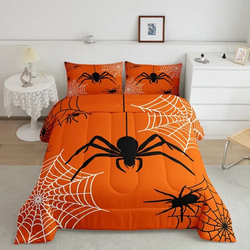 Vista 20 de Castle Fairy Spider Web Comforter Set,Happy Halloween Theme Hippie Bedding Sets for Kids Teens Adults,Black Spider Wild Animal Silhouette Comforter