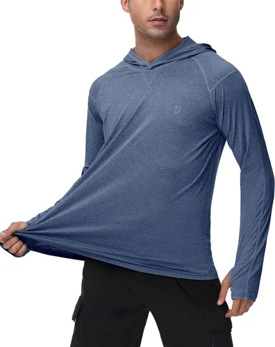 Vista 2 de Roadbox Camisas de pesca para hombre, UPF 50+, manga larga, con capucha UV, para senderismo, correr, natación, atletismo, entrenamiento