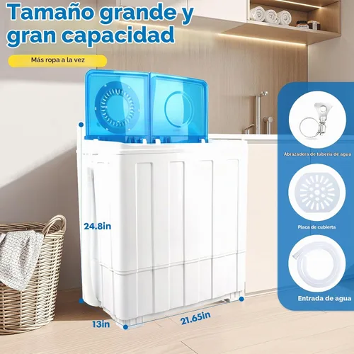 Vista 4 de Dawmilon Lavadora Portátil de Doble Tina - Lavadora Compacta de 14 libras (9.5 libras) y Secadora Centrífuga (4.5 libras) Combo con Bomba de Drenaje