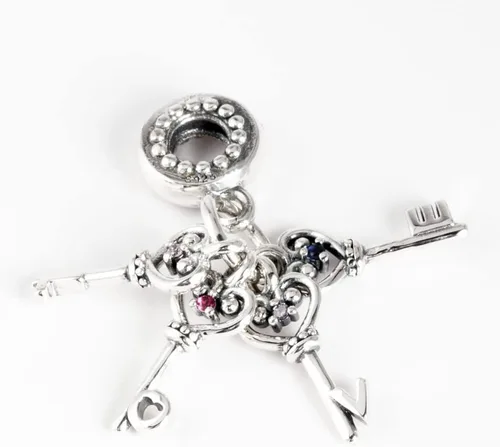 Vista 5 de Keys of Love - Colgante de plata de ley 925 con dije de cristal y circonita cúbica, cuentas de joyería, regalos para mujer, pulsera y collar A0250